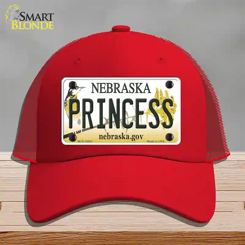 Princess Nebraska Novelty License Plate Hat Mesh / Red