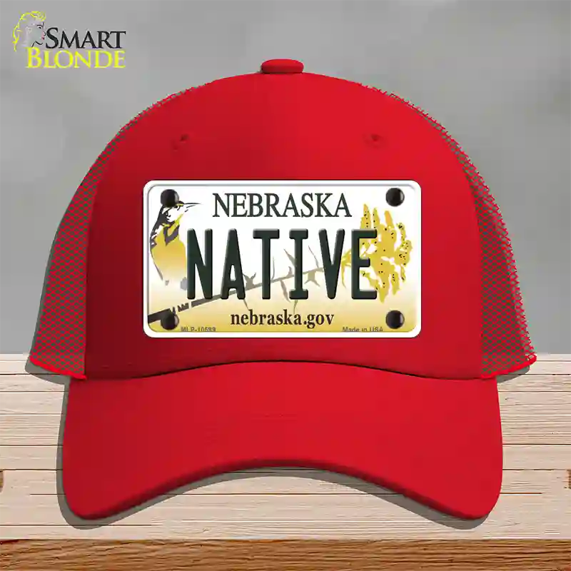 Native Nebraska Novelty License Plate Hat Mesh / Red