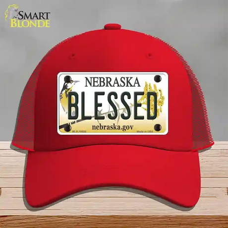 Blessed Nebraska Novelty License Plate Hat Mesh / Red