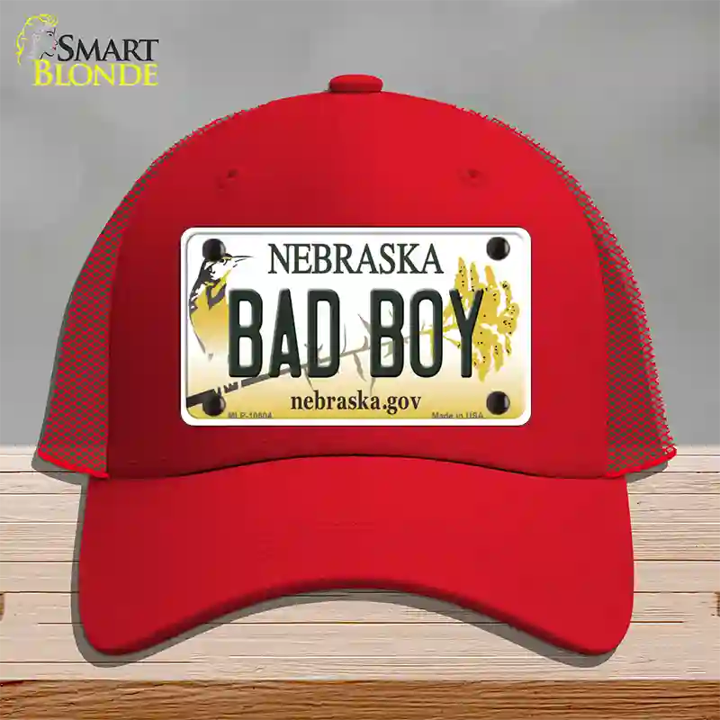 Bad Boy Nebraska Novelty License Plate Hat Mesh / Red