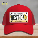 Best Dad Nebraska Novelty License Plate Hat Mesh / Red