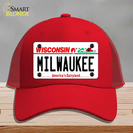 Milwaukee Wisconsin Novelty License Plate Hat Mesh / Red