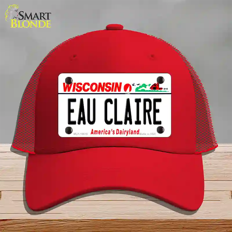 Eau Claire Wisconsin Novelty License Plate Hat Mesh / Red