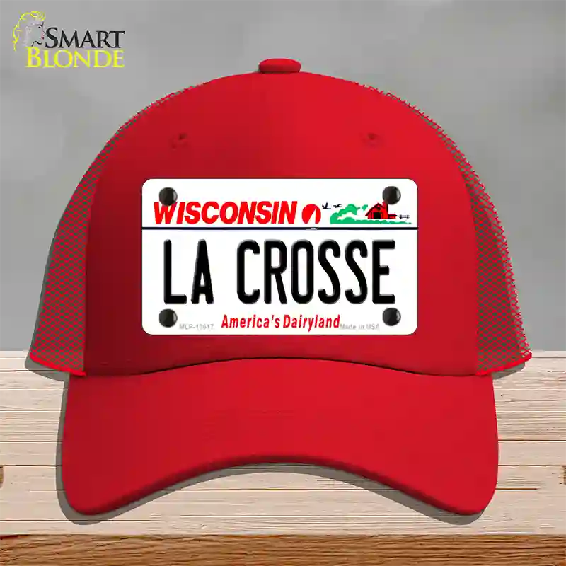 La Crosse Wisconsin Novelty License Plate Hat Mesh / Red