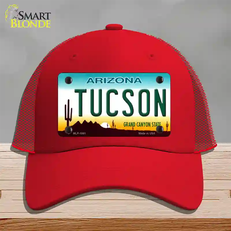 Tucson Arizona Novelty License Plate Hat Mesh / Red