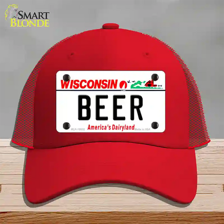 Beer Wisconsin Novelty License Plate Hat Mesh / Red