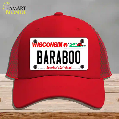 Baraboo Wisconsin Novelty License Plate Hat Mesh / Red