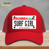 Surf Girl Wisconsin Novelty License Plate Hat Mesh / Red