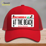 At The Beach Wisconsin Novelty License Plate Hat Mesh / Red