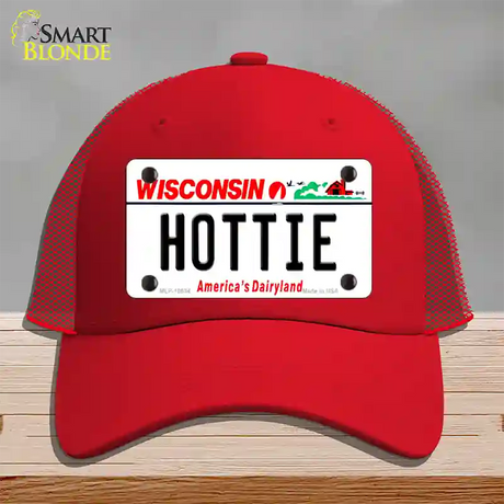 Hottie Wisconsin Novelty License Plate Hat Mesh / Red