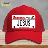 Jesus Wisconsin Novelty License Plate Hat Mesh / Red