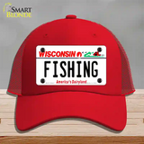 Fishing Wisconsin Novelty License Plate Hat Mesh / Red