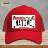 Native Wisconsin Novelty License Plate Hat Mesh / Red