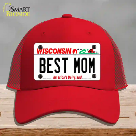 Best Mom Wisconsin Novelty License Plate Hat Mesh / Red