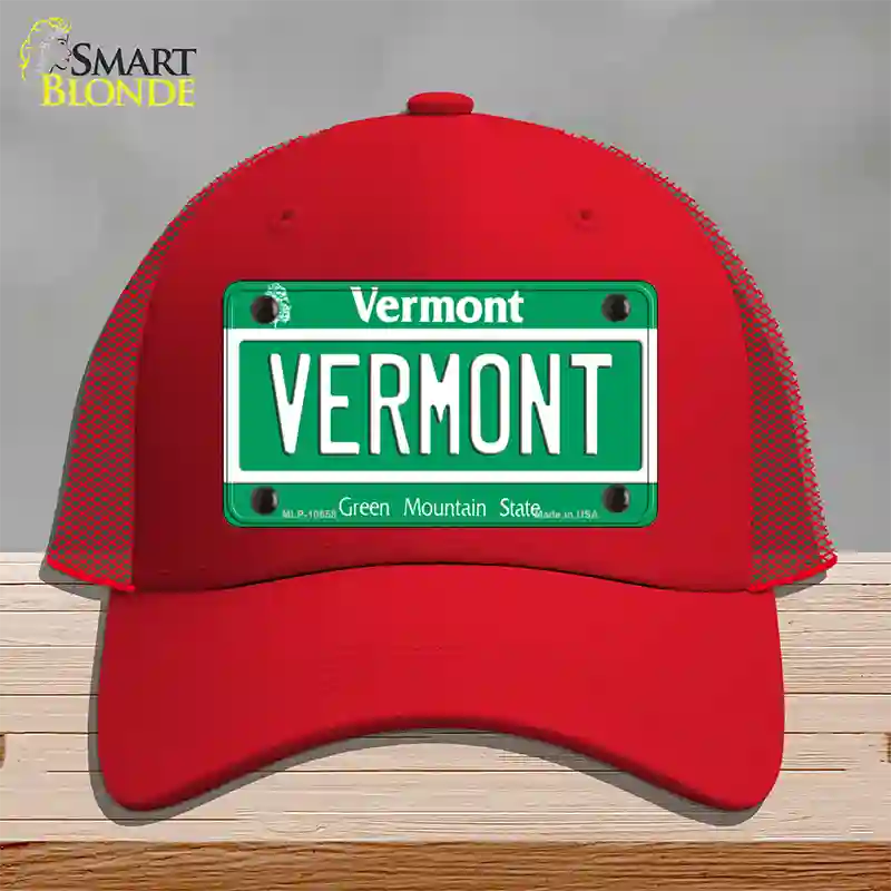 Vermont Green Mountain State Novelty License Plate Hat Mesh / Red