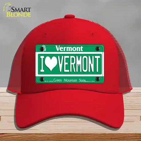 I Love Vermont Novelty License Plate Hat Mesh / Red