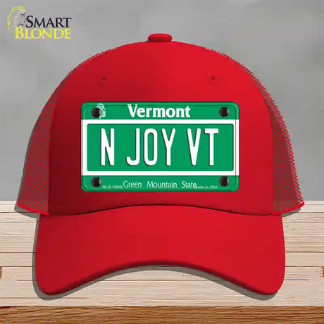 N Joy VT Vermont Novelty License Plate Hat Mesh / Red