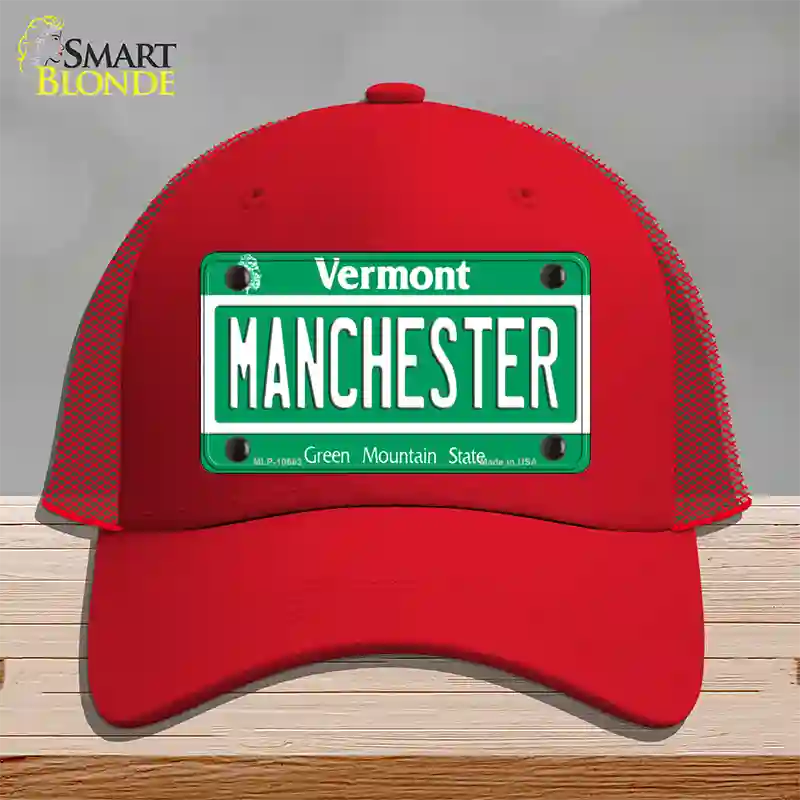 Manchester Vermont Novelty License Plate Hat Mesh / Red