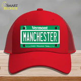 Manchester Vermont Novelty License Plate Hat Mesh / Red