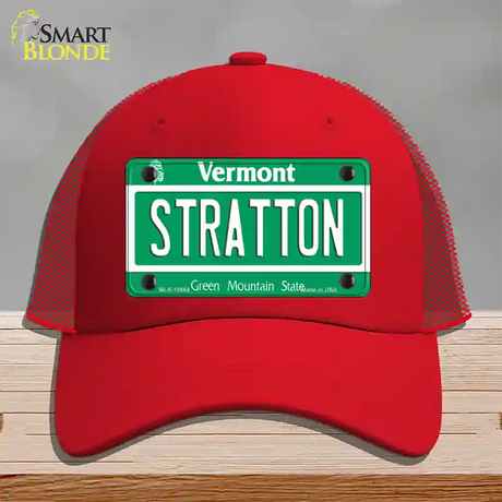 Stratton Vermont Novelty License Plate Hat Mesh / Red