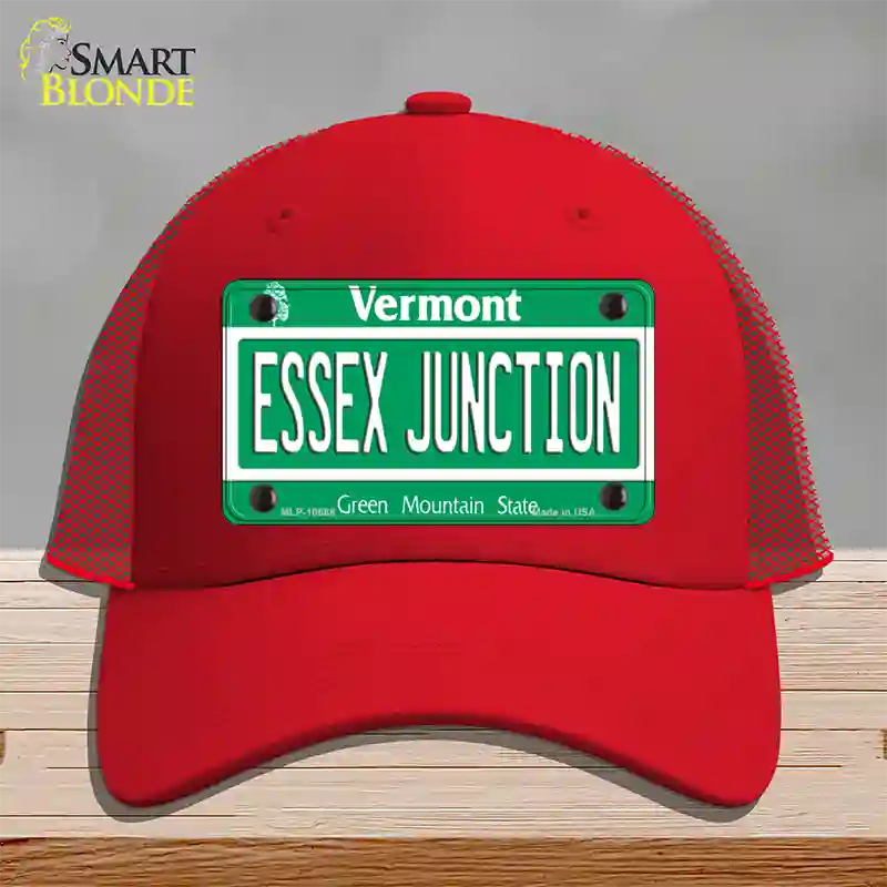 Essex Junction Vermont Novelty License Plate Hat Mesh / Red