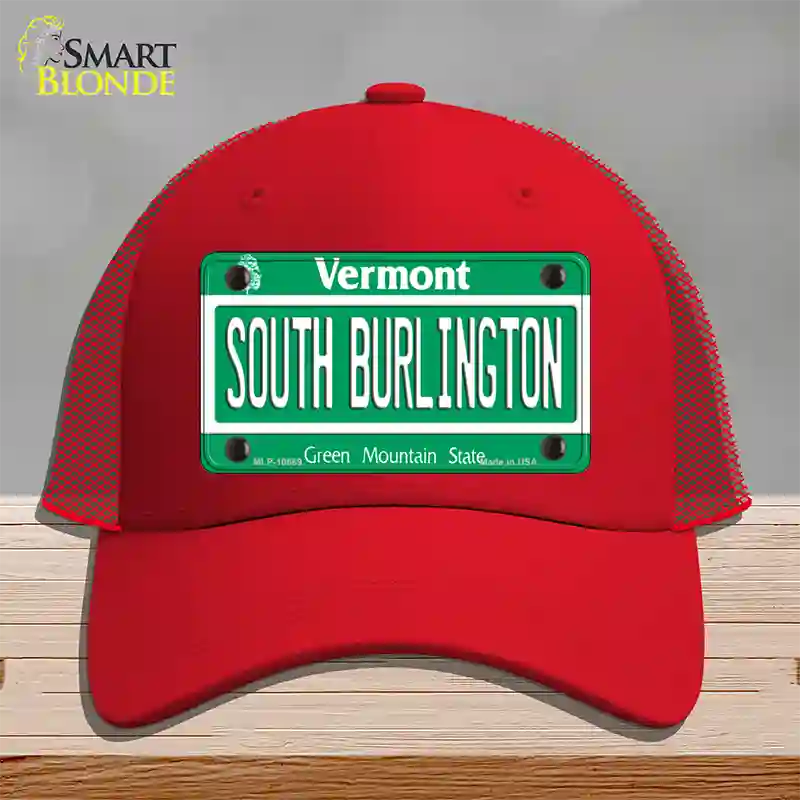 South Burlington Vermont Novelty License Plate Hat Mesh / Red