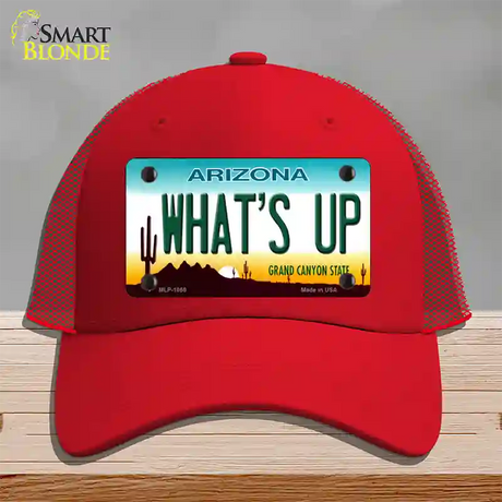 Whats Up Novelty License Plate Hat Mesh / Red