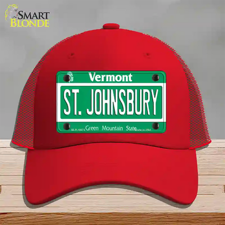 St Johnsbury Vermont Novelty License Plate Hat Mesh / Red