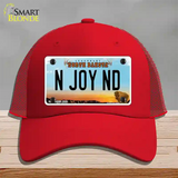 N Joy ND North Dakota Novelty License Plate Hat Mesh / Red