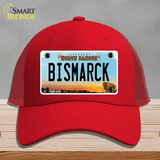 Bismarck North Dakota Novelty License Plate Hat Mesh / Red