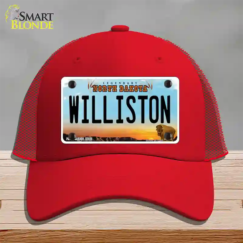 Williston North Dakota Novelty License Plate Hat Mesh / Red