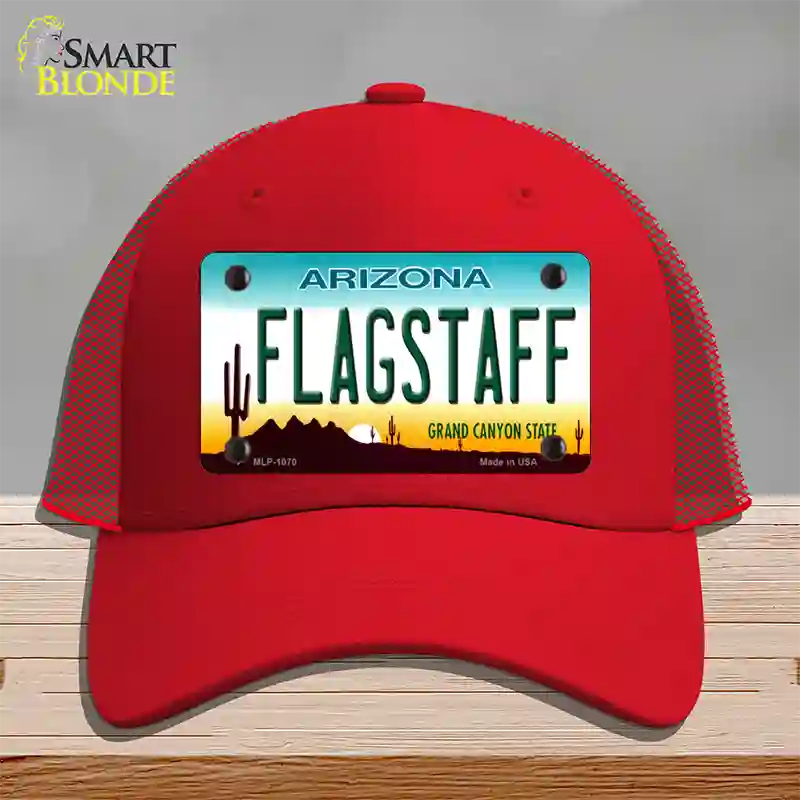 Flagstaff Arizona Novelty License Plate Hat Mesh / Red