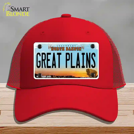 Great Plains North Dakota Novelty License Plate Hat Mesh / Red