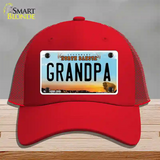 Grandpa North Dakota Novelty License Plate Hat Mesh / Red