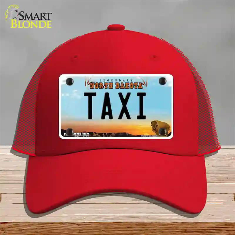 Taxi North Dakota Novelty License Plate Hat Mesh / Red