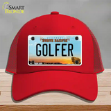 Golfer North Dakota Novelty License Plate Hat Mesh / Red