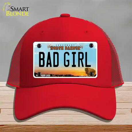 Bad Girl North Dakota Novelty License Plate Hat Mesh / Red