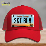 Ski Bum North Dakota Novelty License Plate Hat Mesh / Red