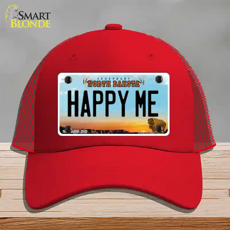 Happy Me North Dakota Novelty License Plate Hat Mesh / Red