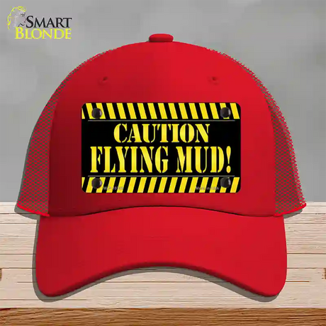 Caution Flying Mud Novelty License Plate Hat Mesh / Red