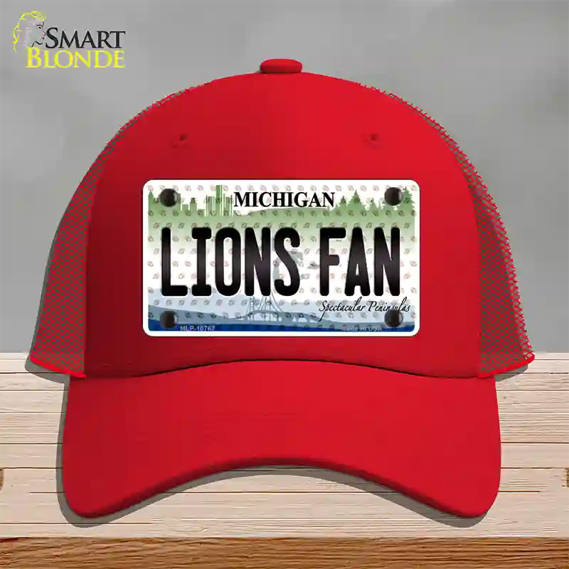 Lions Fan Michigan Novelty License Plate Hat Mesh / Red