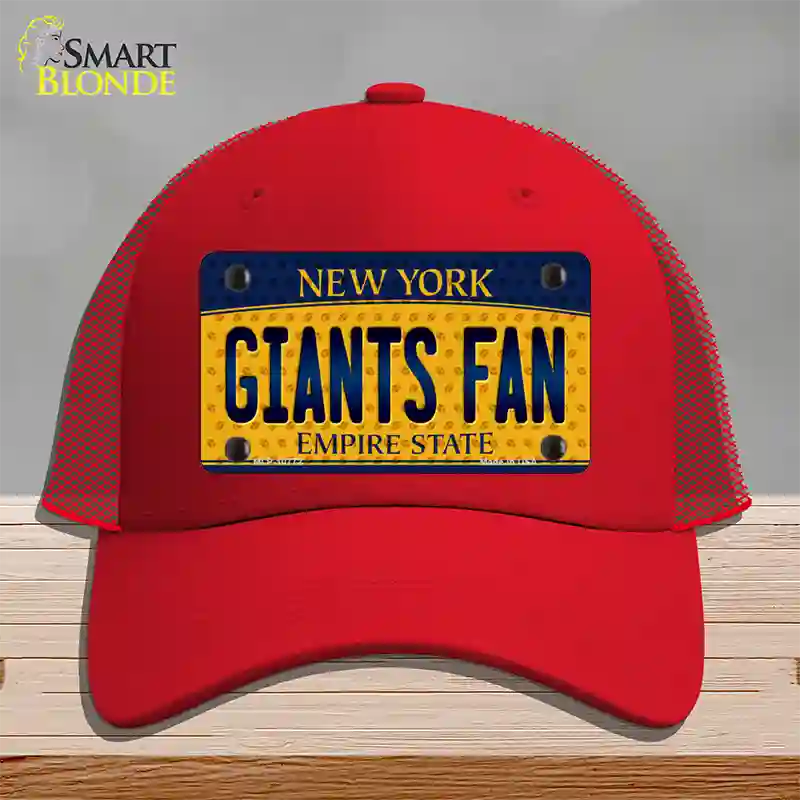 Giants Fan New York Novelty License Plate Hat Mesh / Red