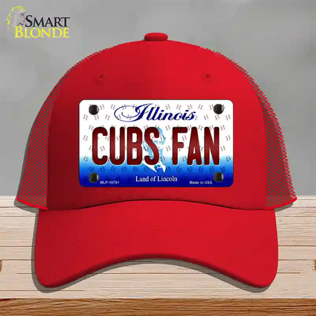 Cubs Fan Illinois Novelty License Plate Hat Mesh / Red