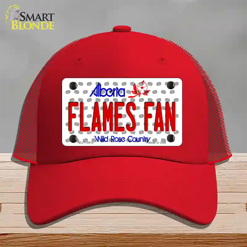 Flames Fan Alberta Novelty License Plate Hat Mesh / Red