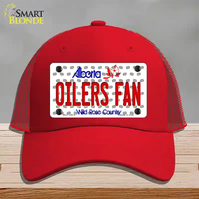 Oilers Fan Alberta Novelty License Plate Hat Mesh / Red