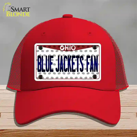 Blue Jackets Fan Ohio Novelty License Plate Hat Mesh / Red