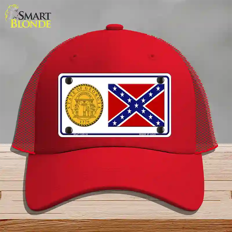 Confederate Flag Georgia Seal Novelty License Plate Hat Mesh / Red