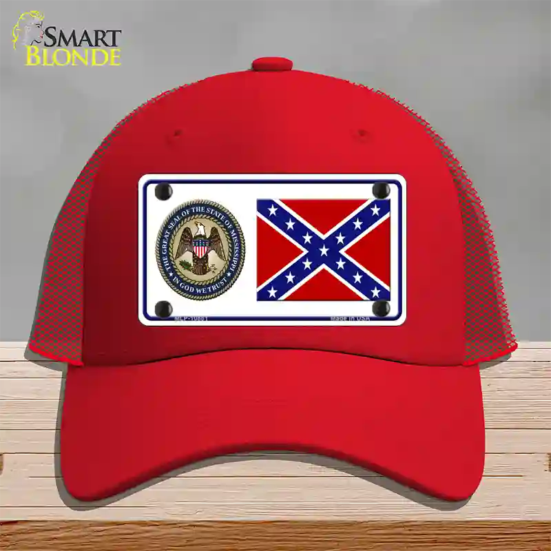 Confederate Flag Mississippi Seal Novelty License Plate Hat Mesh / Red