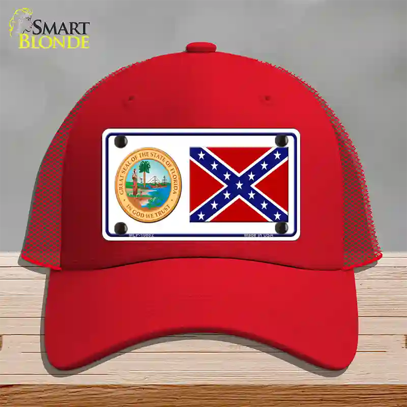 Confederate Flag Florida Seal Novelty License Plate Hat Mesh / Red