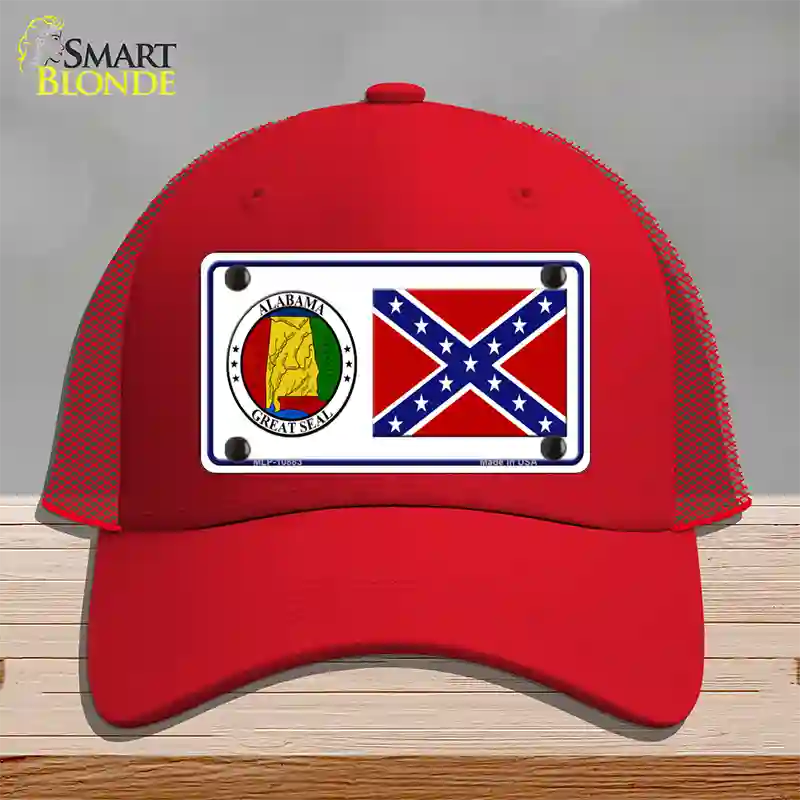 Confederate Flag Alabama Seal Novelty License Plate Hat Mesh / Red